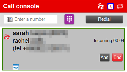 Image showing call console with a transfered call ongoing.